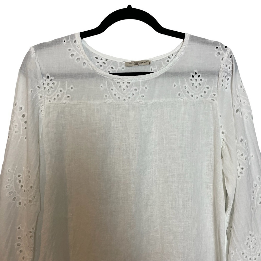 Francesca Bettini Made In Italy 100% Linen Eyelet Detailed Top Sz. S - Picture 3 of 10